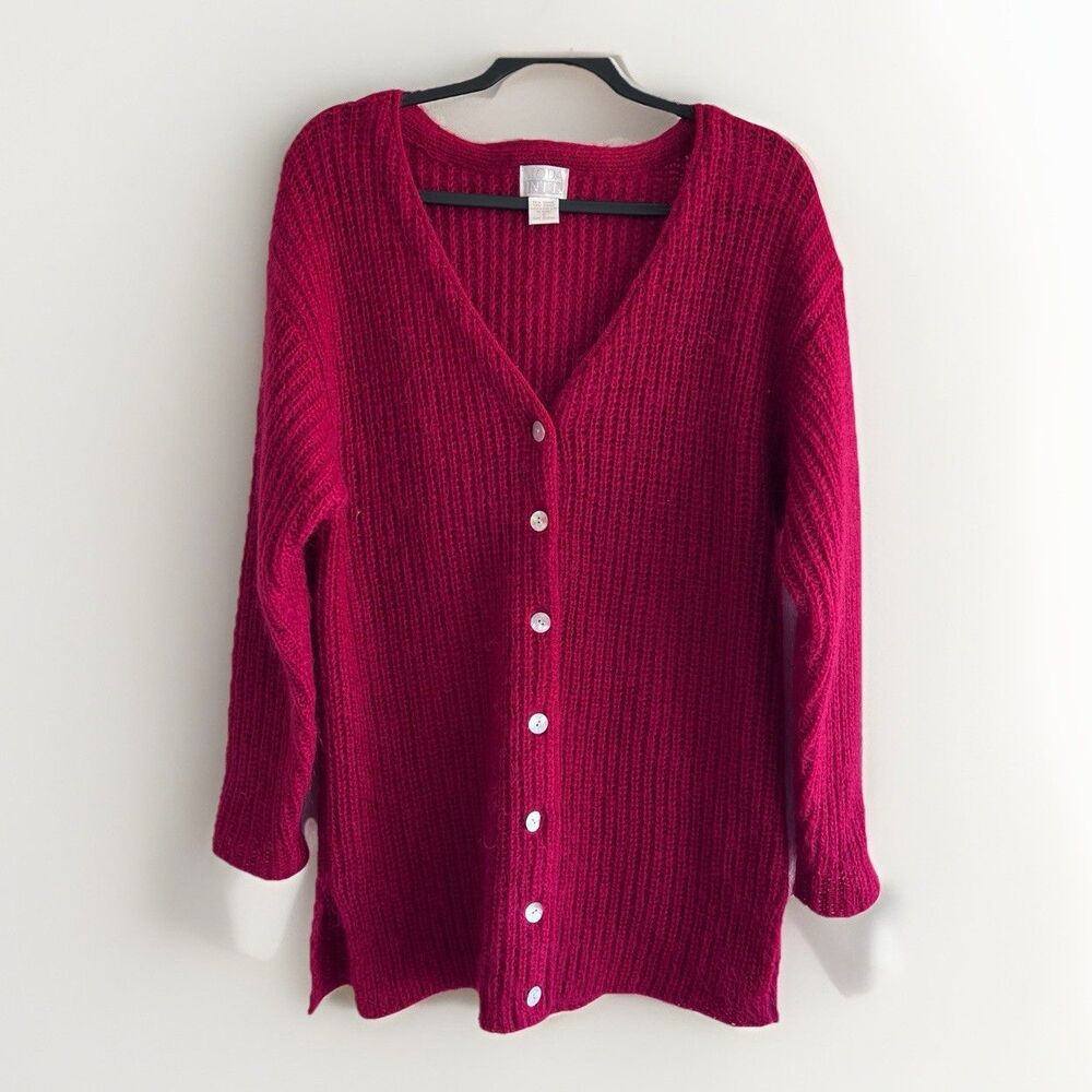 Vintage Moda International  Womens Knit Red Sweater Mohair Blend Size Small